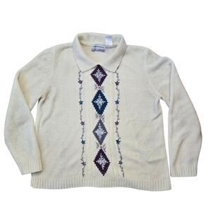 Elegant Cream Sweater with Embroidered Details